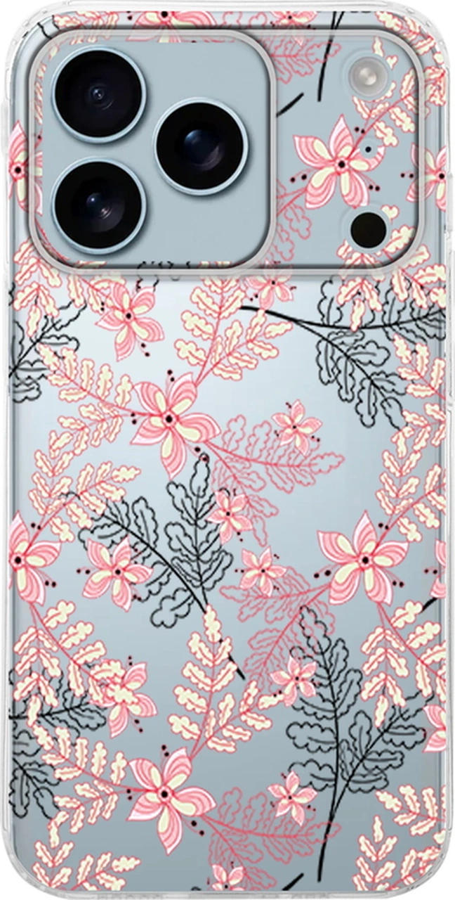 Apple Uyumlu iPhone17 Pro Max İle Kamera Çevresi Açık Floral Kırmızı Baskılı Şeffaf Kılıf