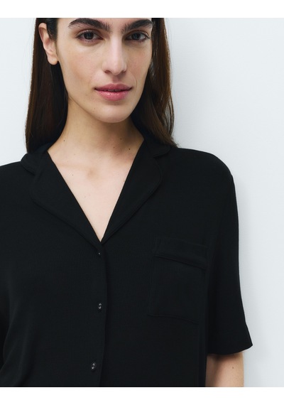 Marks & Spencer Viskon Şortlu Pijama Takımı T37002297J Siyah