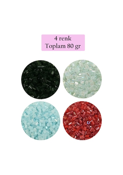 Kesme Cam Boncuk 2mm - 4 Renk - Toplam 80 Gram - Bnc439
