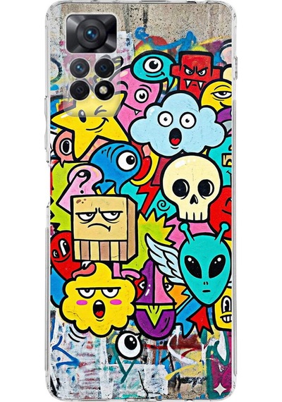 Redmi Note 11 Pro İle Uyumlu Grafiti Doodle Tasarımlı Şeffaf Silikon Kılıf Şeffaf