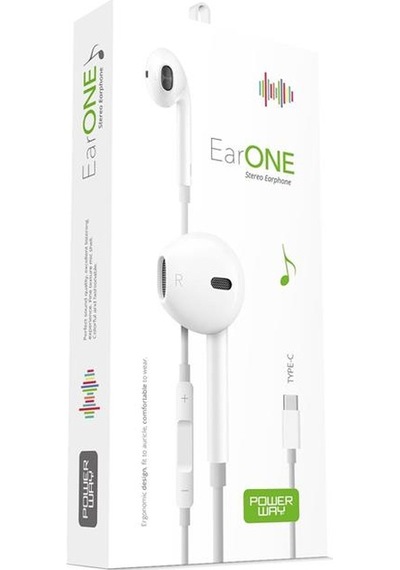 Powerway Earone Mikrofonlu Kablolu Kulaklık Type-c Çıkışlı Tüm Cihazlarla Uyumlu Stereo 2