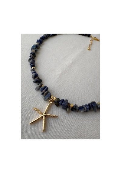 Gold Deniz Yıldızı Lapis Lazuli Doğal Taş Kolye Lacivert Lapis Lazuli Lacivert Lapis Lazuli