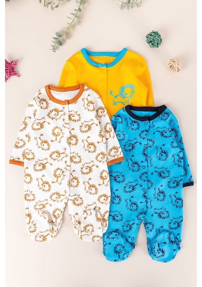 Babymod Aslan Figürlü Uzun Kollu 3'lü Erkek Bebek Tulum Takım 001