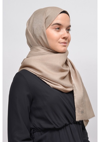 Altobeh Kadın Düz Renk Pırıltı Simli Tesettür Shawl Parlak Abiye Şal - Açık Vizon