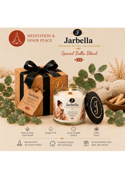 JARBELLA Premium Seri, Meditation & Deep Relaxation, Meditasyon, %100 Doğal Soya Mumu, El Yapımı, Ahşap Fitil, 220gr, Özel Koku Harmanı, Ev ve Hediye için İdeal, Beyaz JARBELLA Premium Seri, Meditation & Deep Relaxation, Meditasyon, %100 Doğal Soya Mumu, El Yapımı, Ahşap Fitil, 220gr, Özel Koku Harmanı, Ev ve Hediye için İdeal, Beyaz