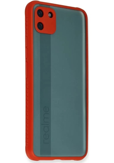Newface Realme C11 Kılıf Miami Şeffaf Silikon - Kırmızı