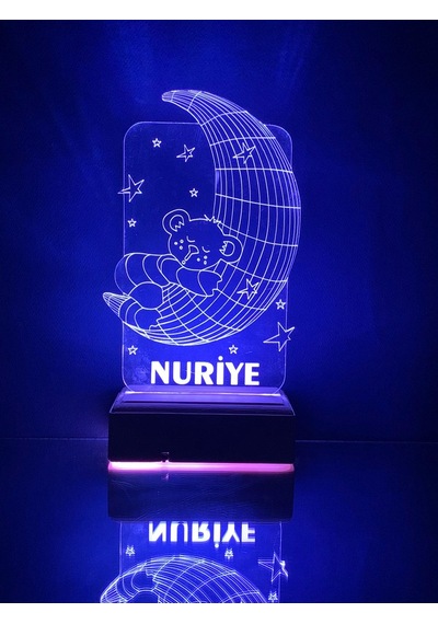 Çocuklara Özel Hediye 3D Led Ay Ve Ayıcık Gece Lambası