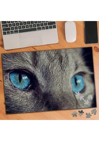 Mavi Gözlü Kedi 240 Parça Puzzle Yapboz-1285634