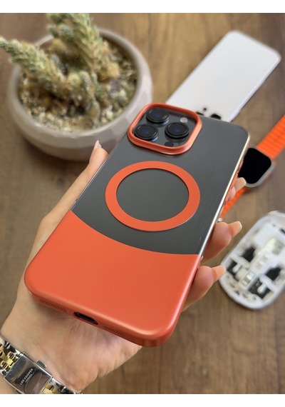 Apple iPhone 16 Pro Max Magsafe Uyumlu Mika Sararmaz Kılıf Soocase720 Turuncu