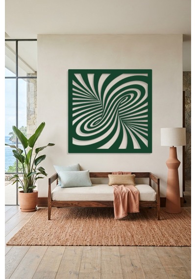 Optik İllüzyon Metal Duvar Tablosu - Metal Duvar Sanatı - Duvar Dekoru - 50 X 50 Cm Yeşil