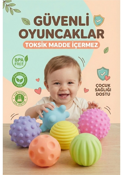 Bebek Duyusal Gelişim Topu 6 Lı Set İnce Motor Ve Dokunma Duyusu Destekler