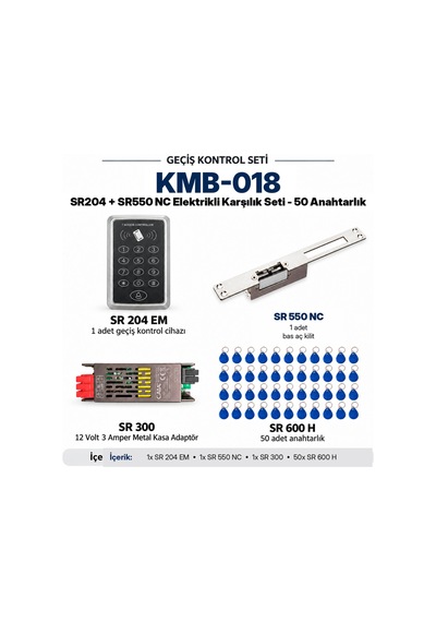 Sr-204 Em Kartlı Şifreli Geçiş Seti + Sr-550 Nc Fail Safe Kilit + Sr-300 Adaptör + 50 Adet Sr-600 H Rfıd Anahtarlık