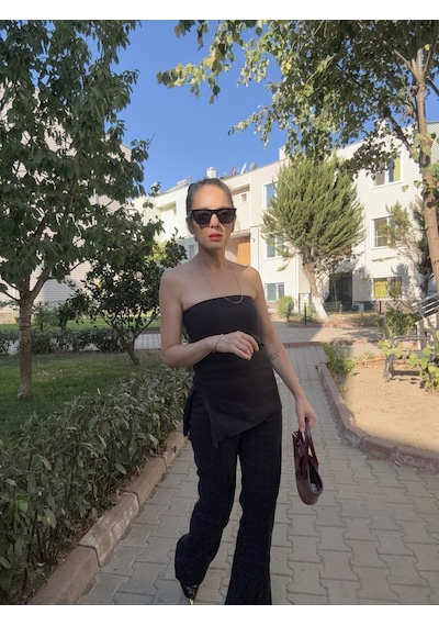 Ali Butik Siyah Straplez Pamuklu Takım
