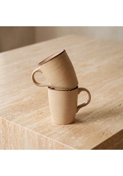 Güral Bej Rölyef Desenli 2li Porselen Mug Bardak Seti Diğer