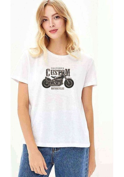 American Costum California Baskılı Beyaz Kadın Tshirt