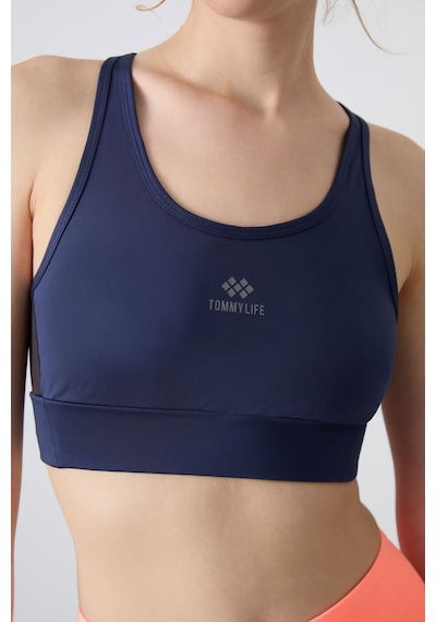 Tommy Life İndigo Çapraz Sırt Detaylı Slim Fit U Yaka Pedli Kadın Spor Büstiyer - 97121 İndigo