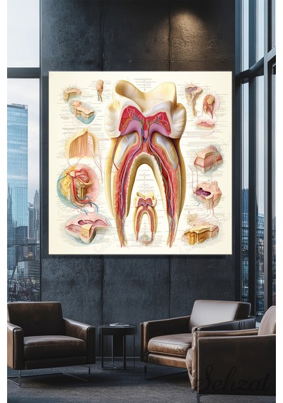 Kare Kanvas Duvar Tablosu Ağız Diş Sağlığı Klinik Dişçi Diş Anatomisi Mine Kök Çok Renkli