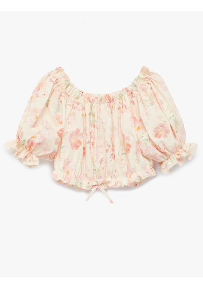 Koton Pamuklu Düşük Omuz Fırfır Detaylı Kısa Kollu Çiçekli Crop Bluz Pembe Desenli 6skg60002ew Pembe Koton Pamuklu Düşük Omuz Fırfır Detaylı Kısa Kollu Çiçekli Crop Bluz Pembe Desenli 6skg60002ew Pembe