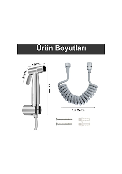 Valkyrie Paslanmaz Çelik Tuvalet Musluk Lavabo Bide Seti Kademeli Jet Püskürtme Spiral Hortum Kolay Montaj