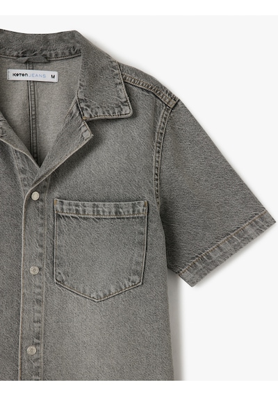 Koton Kısa Kollu Pamuklu Cep Detaylı Oversize Jean Gömlek Ceket Gri 5sam50005nd Gri