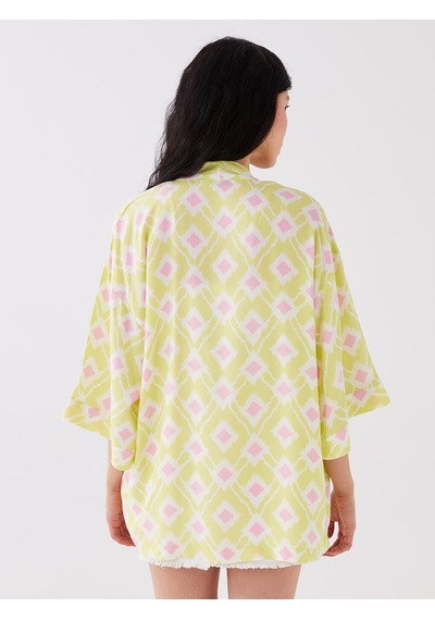 Lcw Vision Yeşil Şal Yaka Desenli Oversize Kadın Kimono