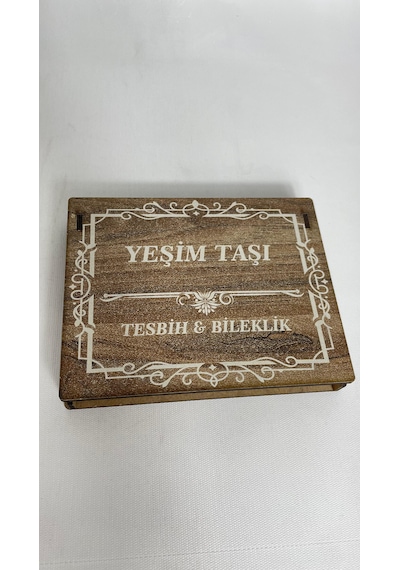 Özel Ahşap Kutulu Yeşim Taşı Tesbih Bileklik Set Doğal Taş
