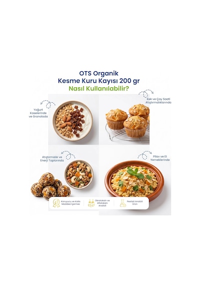 Ots Organik Kesme Kuru Kayısı 200 gr (Organik Sertifikalı, Pestisit Analizli)