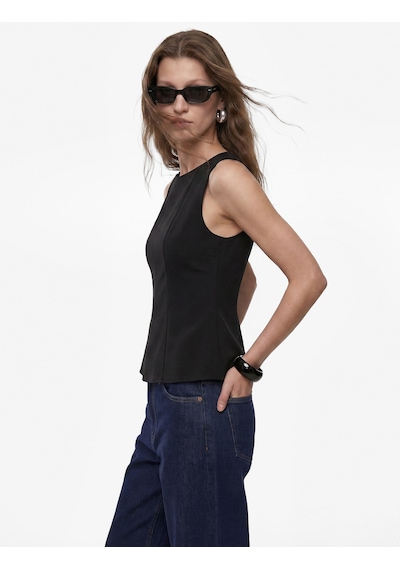 Koton Slim Fit Kolsuz Bisiklet Yaka Peplum Bluz Siyah 6sak60356pw