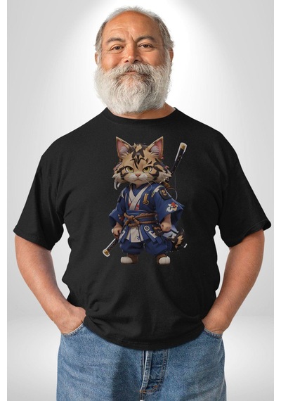 Japon Samuray Kılınç Unisex Unisex Siyah Organik Baskılı T-shirt Penye Yüksek Kalite Siyah