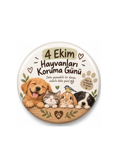 Minikutunuz 4 Ekim Hayvanları Koruma Günü 10 Lu İğneli Rozet Seti Sürpriz Sticker Hediyeli Diğer