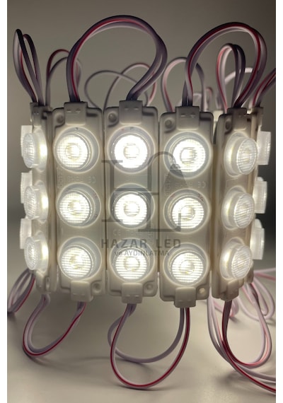 12 Volt 3 Lü Lensli 3 Watt 3030 Reklamcı Modül Led Natural Beyaz 4000k 10 Adet