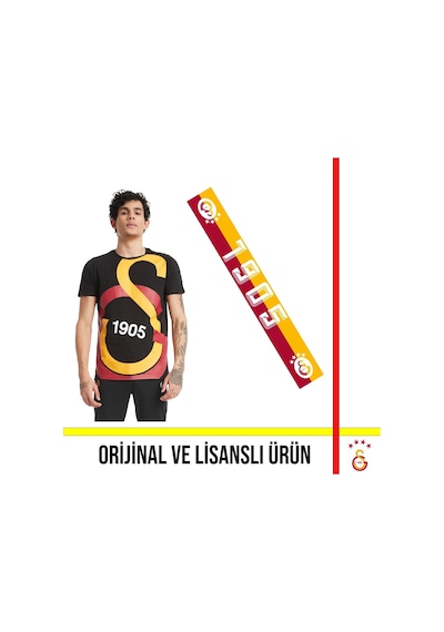 Galatasaray Lisanslı Siyah Büyük Logolu T-shirt Ve 1905 Şal Atkı Siyah