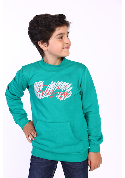 Toontoy Kids Toontoy Erkek Çocuk Kanguru Cepli Baskılı Sweatshirt Mavi