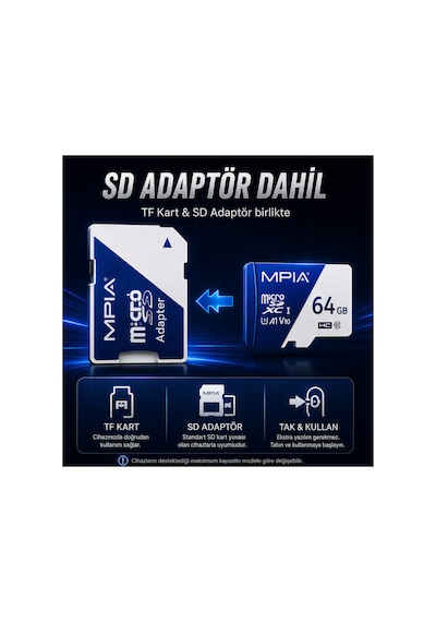 64gb High Speed Micro Sdxc Hafıza Kartı U1 A1 V10 Sd Adaptör Dahil 5 Yıl