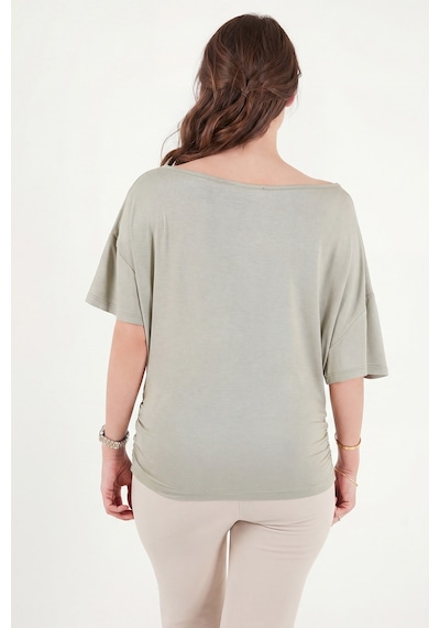 Lela Standart Fit Drape Detaylı Yarasa Kol T Shirt Bayan T Shirt 5866962 Olive