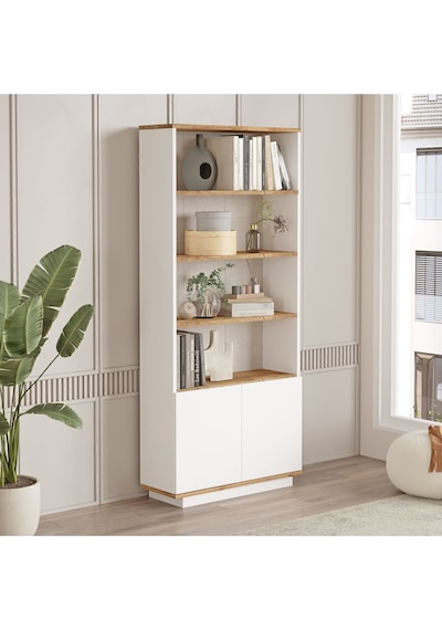 Aven Kitaplık 168cm Raf 2 Kapaklı Raflı Çam-beyaz Ave16-aw Beyaz