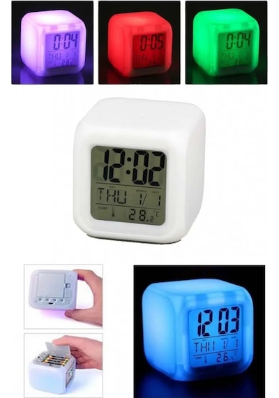 Renk Değiştiren Dijital Alarm Küp Saat Çok Renkli