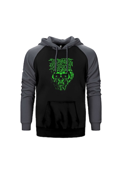 Brutal Truth Graphic Gri Renk Reglan Kol Kapşonlu Sweatshirt Gri