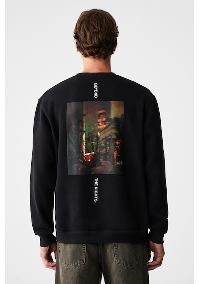 Grımelange Alarıc Erkek Yuvarlak Yaka Önü Baskılı Regular Fit Antrasit Sweatshirt Anrasit