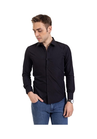 Erkek Slim Fit Dakron Yüksek Kalite Tam Kalıp Düğmeli Gömlek 2325 - Siyah