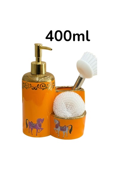 Premium Porselen Horse Sıvı Sabunluk,fırçalı Süngerlik Bölmeli 47005 Çok Renkli