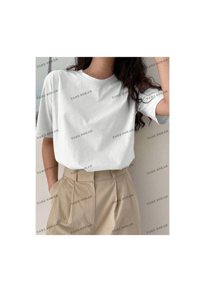 Tarzsokak Düz 7 Baskısız Baskılı Oversize Kalıp Unisex T-shirt Beyaz