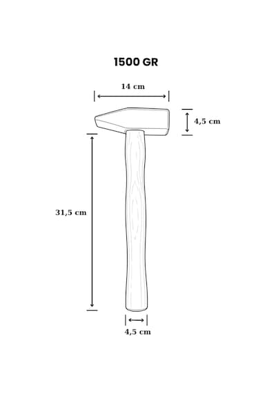 İkon Tools Ağaç Saplı Dövme Çekiç 1500 Gr Dayanıklı Çelik Başlıklı Ahşap Saplı Profesyonel Çekiç