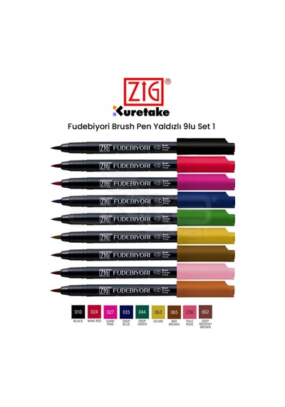 Fudebiyori Brush Pen, 9'lu Set, Renkli