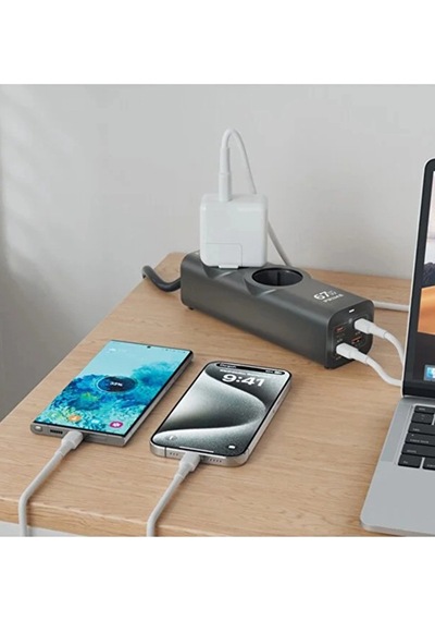 67w Hızlı Şarjlı Akıllı Çoklu Priz 2000w Güç, 2 Usb-c + 2 Usb-a Çıkışlı, Telefon & Laptop Uyumlu Standart