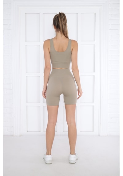 Escetic Kadın Spor Midstone Toparlayıcı, Yüksek Bel Fitnes Bra Şort-tayt Takım-4313 - S