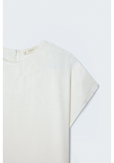 Sateen Kısa Kollu Bluz - Ekru-137676