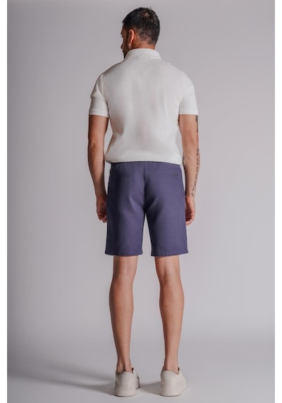 Braccas Erkek Yandan Cepli Beli Lastikli Keten Dokulu Relaxed Fit Jogger Şort Lacivert Lacivert