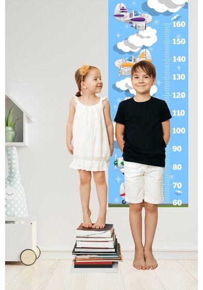 Uçaklar Kuşlar Ve Bulutlar Temalı Boy Ölçer Sticker Boy Ölçüm Cetveli