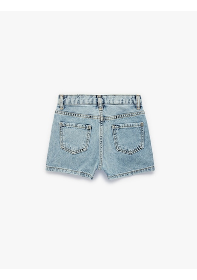 Koton Slim Fit Pamuklu Cepli Taş Detaylı Mini Denim Şort Lıght Indıgo 6skg40007ad Açık Mavi